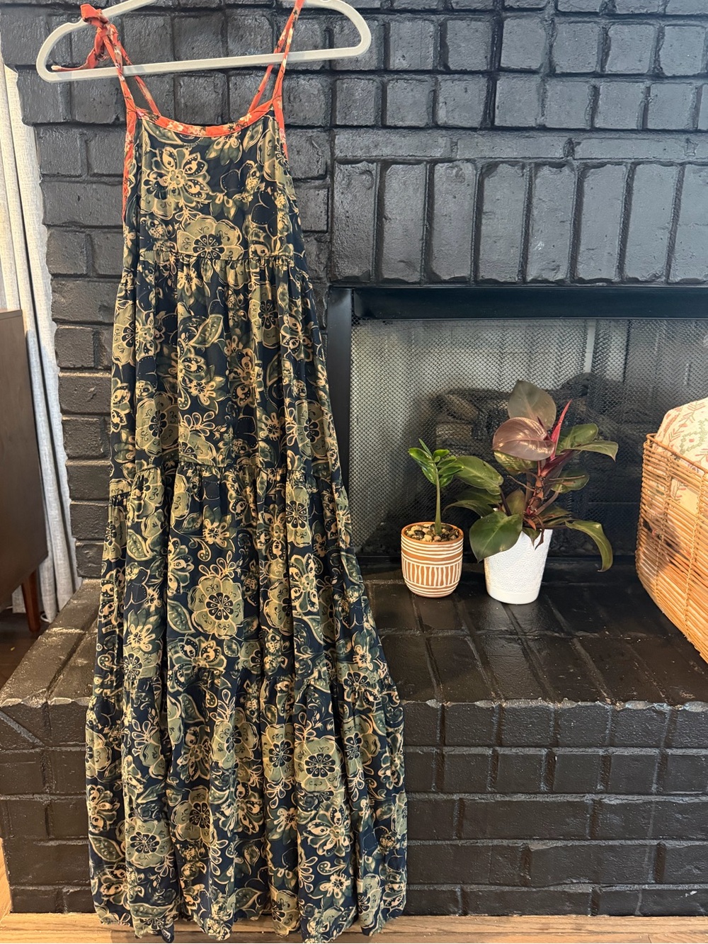 NATURAL LIFE Maddie Maxi Dress Navy Teal Floral Coral Adjustable Tie Straps NWOT